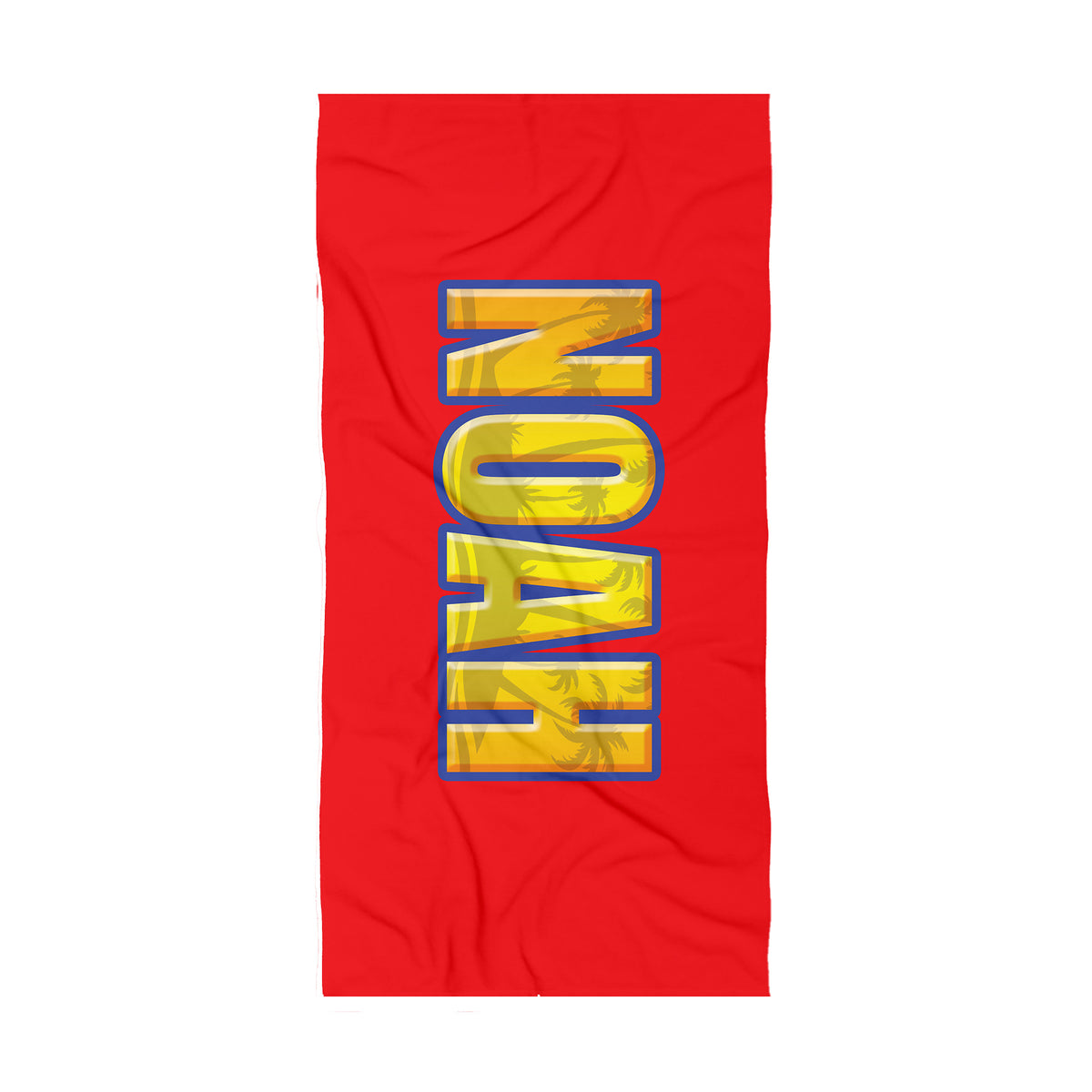 Custom Name Tropical Palm Design Beach Towel, Bold Gold Text