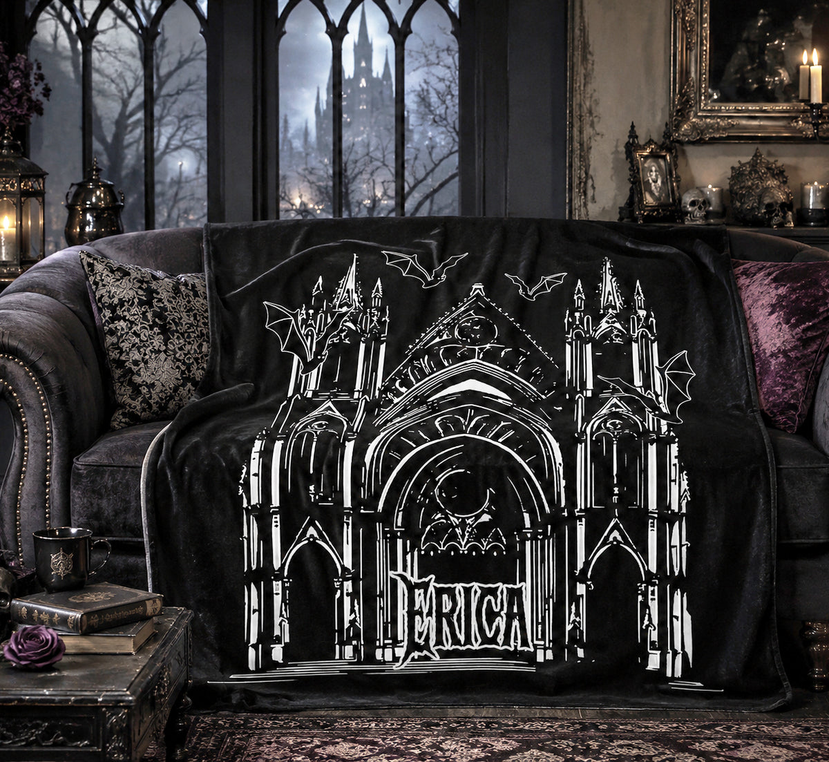 Custom Gothic Cathedral Blanket | Personalized Halloween