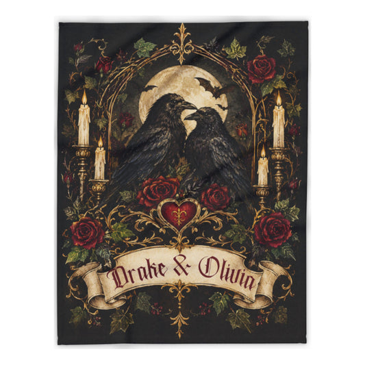 Personalized Gothic Raven Couple Blanket with Custom Names
