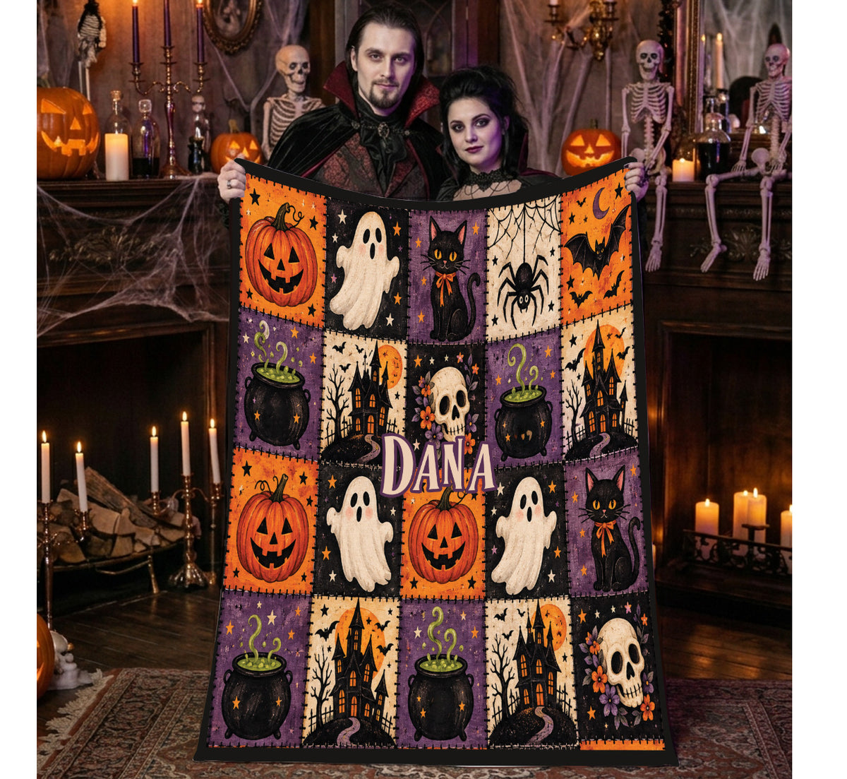Personalized Patchwork Halloween Blanket