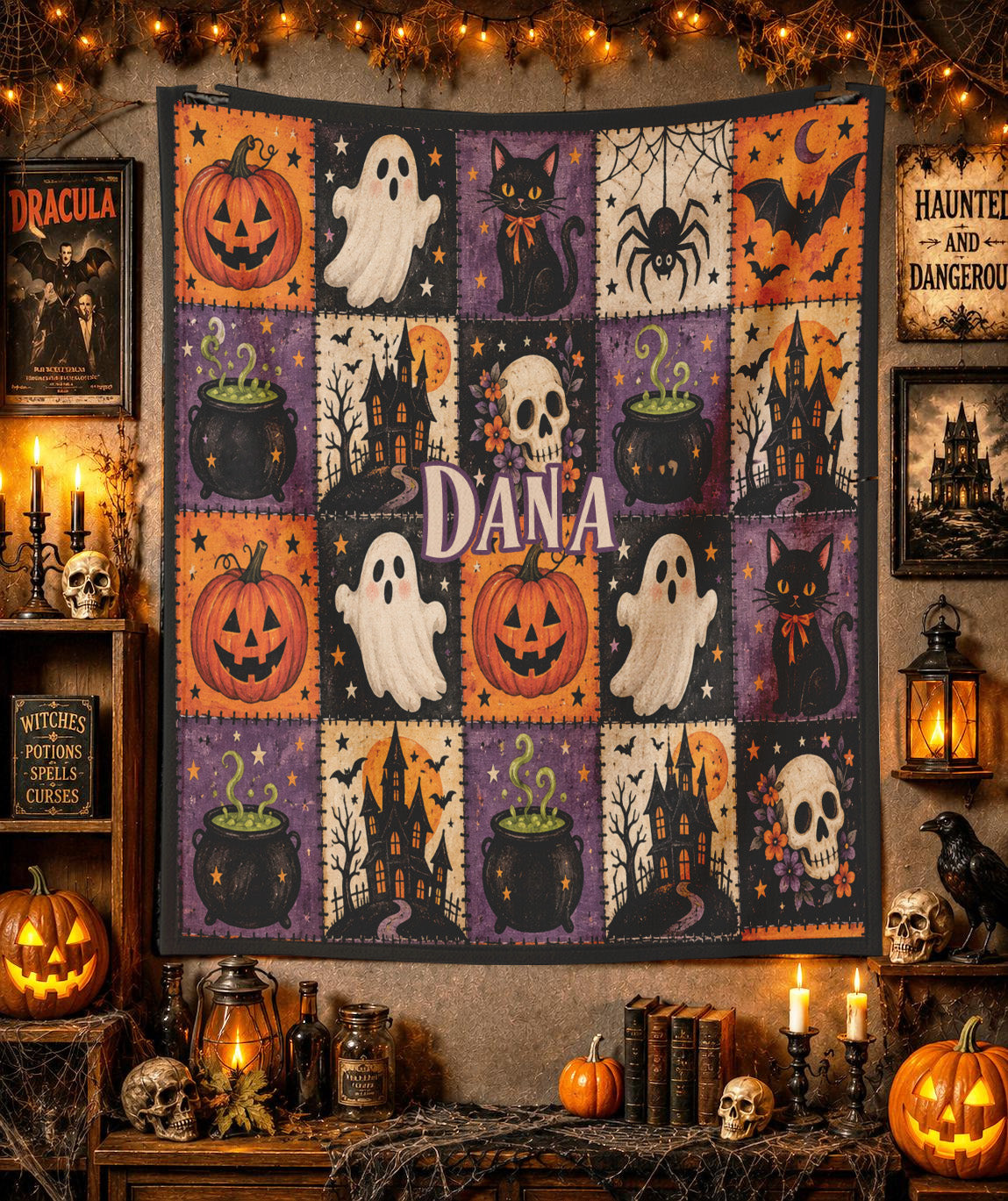 Personalized Patchwork Halloween Blanket