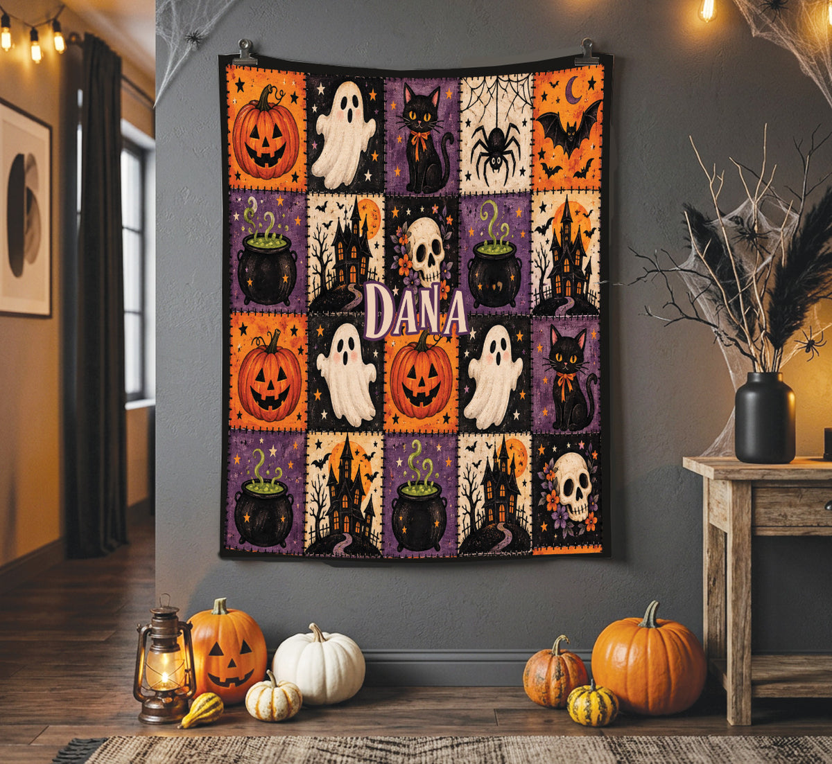 Personalized Patchwork Halloween Blanket