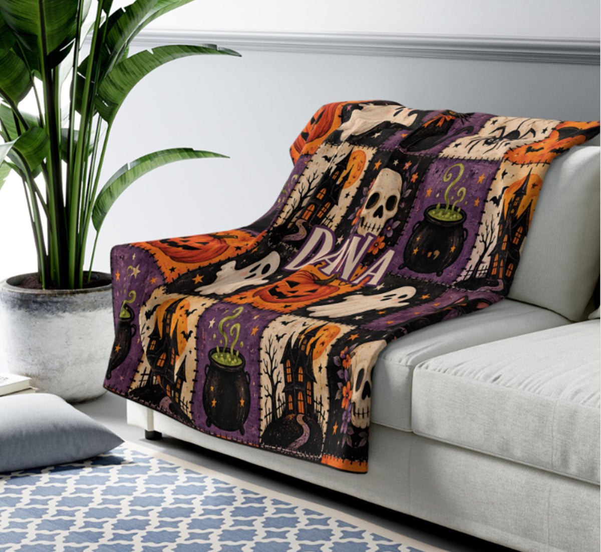 Personalized Patchwork Halloween Blanket