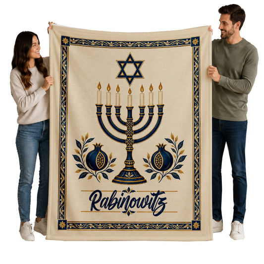 Custom Last Name Menorah Blanket — Personalized Hanukkah Throw