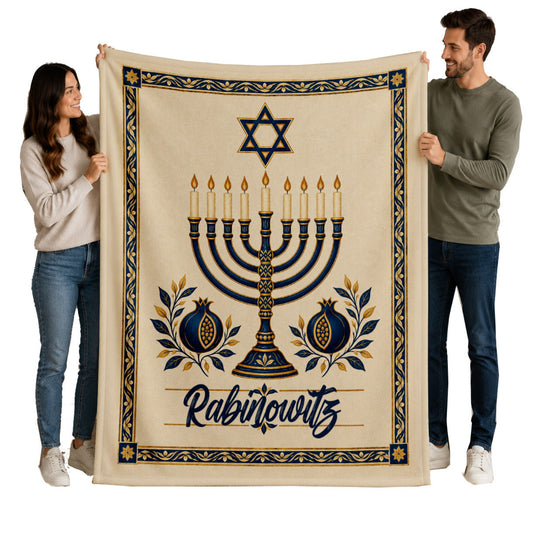 Custom Last Name Hanukkiah Blanket — Personalized Hanukkah Throw