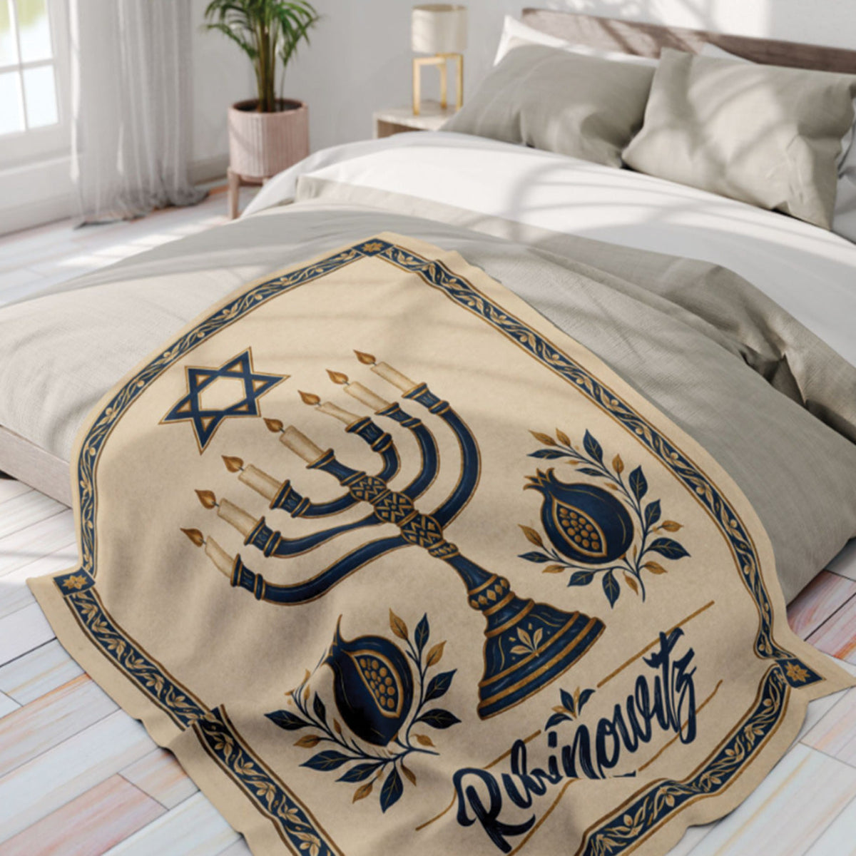 Custom Last Name Menorah Blanket — Personalized Hanukkah Throw