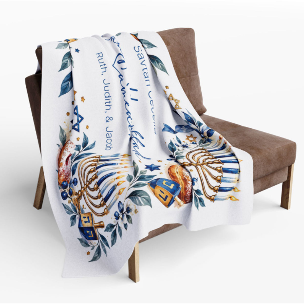 Personalized Hanukkah Blanket – Custom Name Menorah & Dreidel Throw