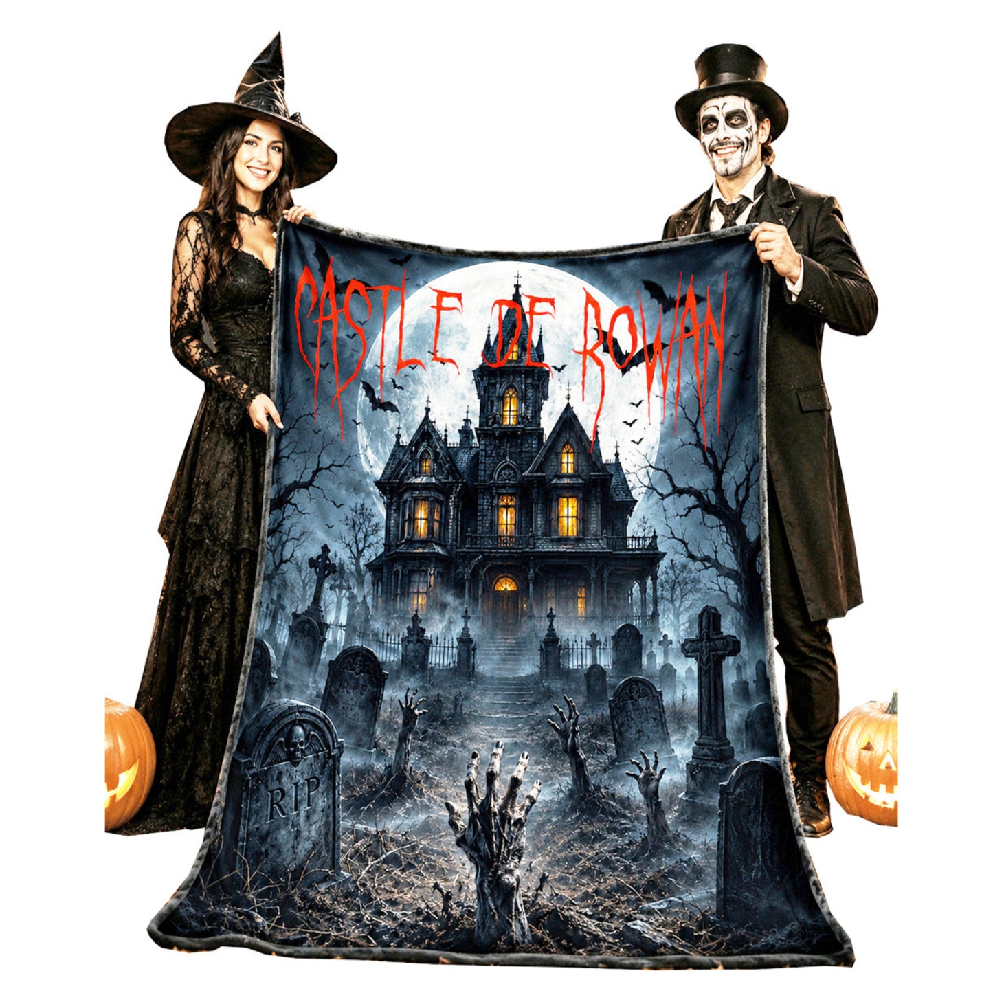 Personalized Haunted House Halloween Blanket | Cemetery Throw