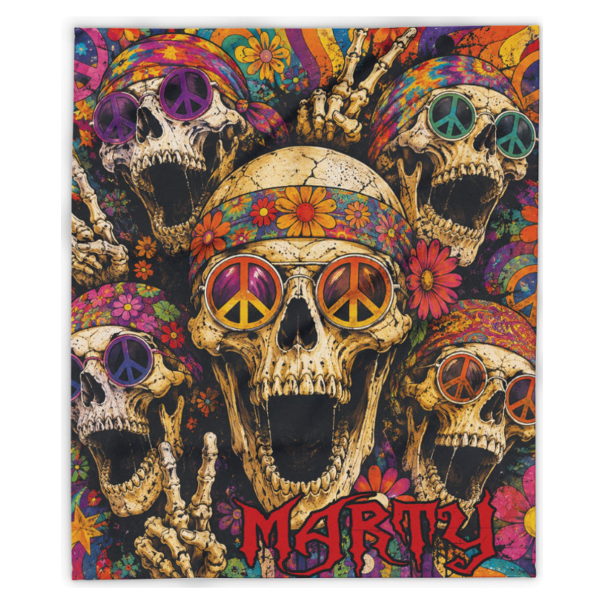 Personalized Psychedelic Hippie Skull Halloween Blanket