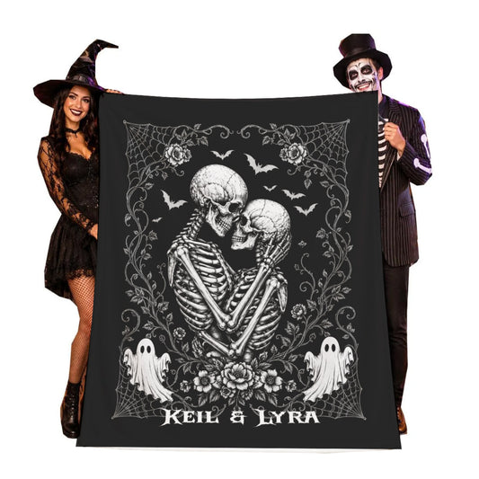 Personalized Gothic Skeleton Couple Blanket | Embrace Halloween Throw