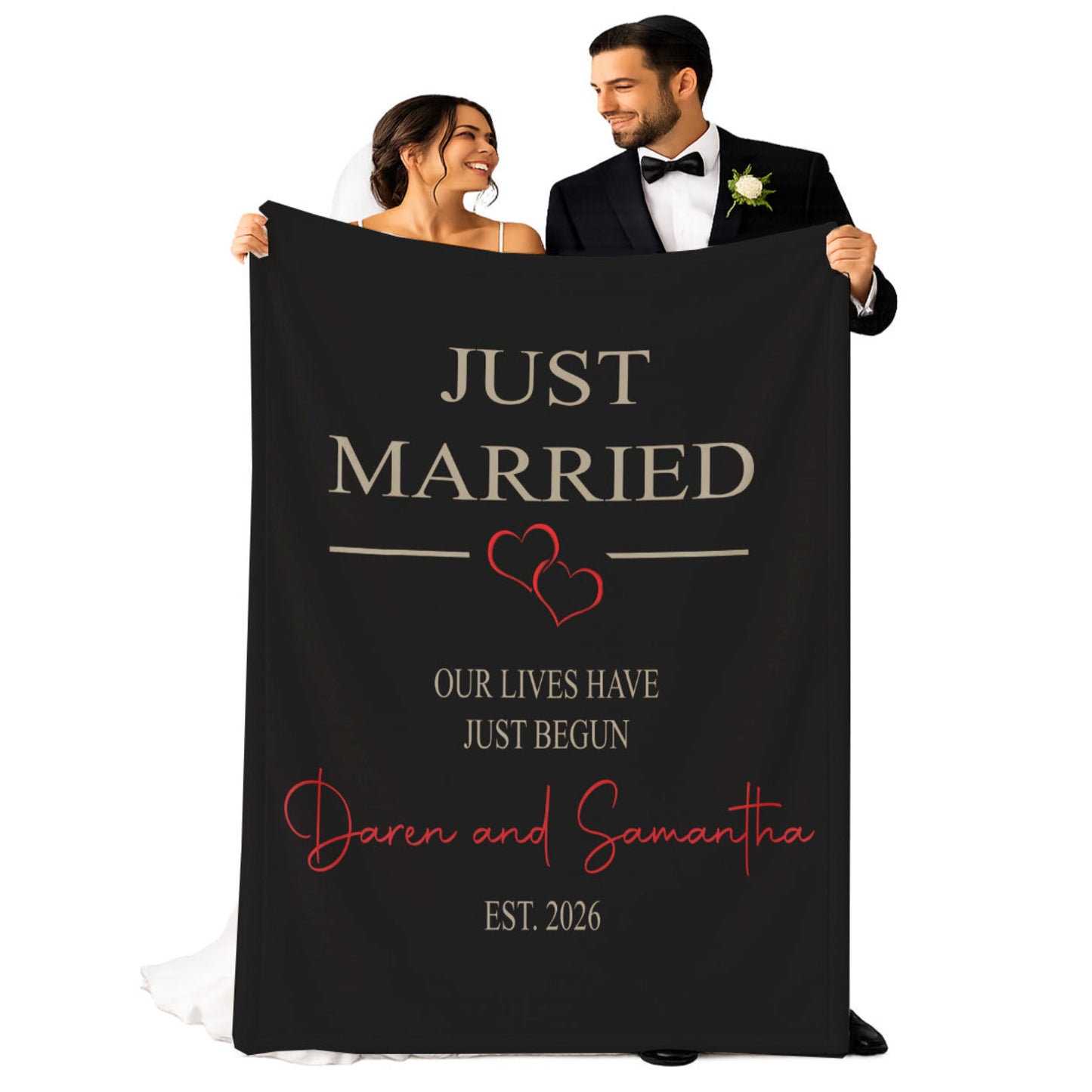 Personalized Just Married Blanket | Custom Names & Est. Date Design