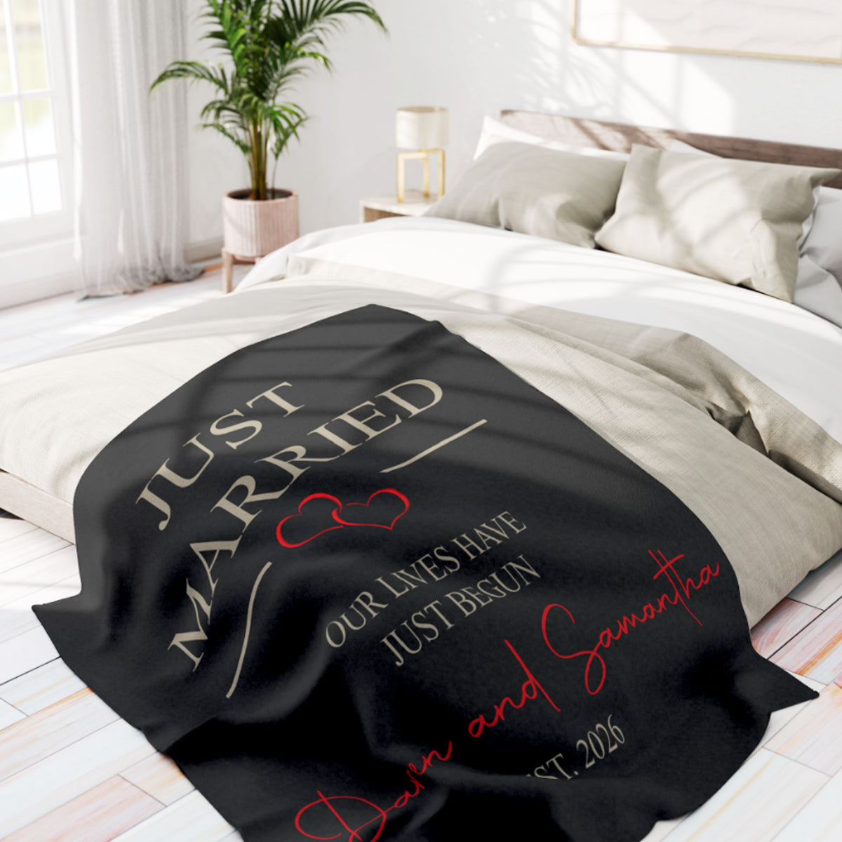Personalized Just Married Blanket,  Custom Names & Est. Date Design