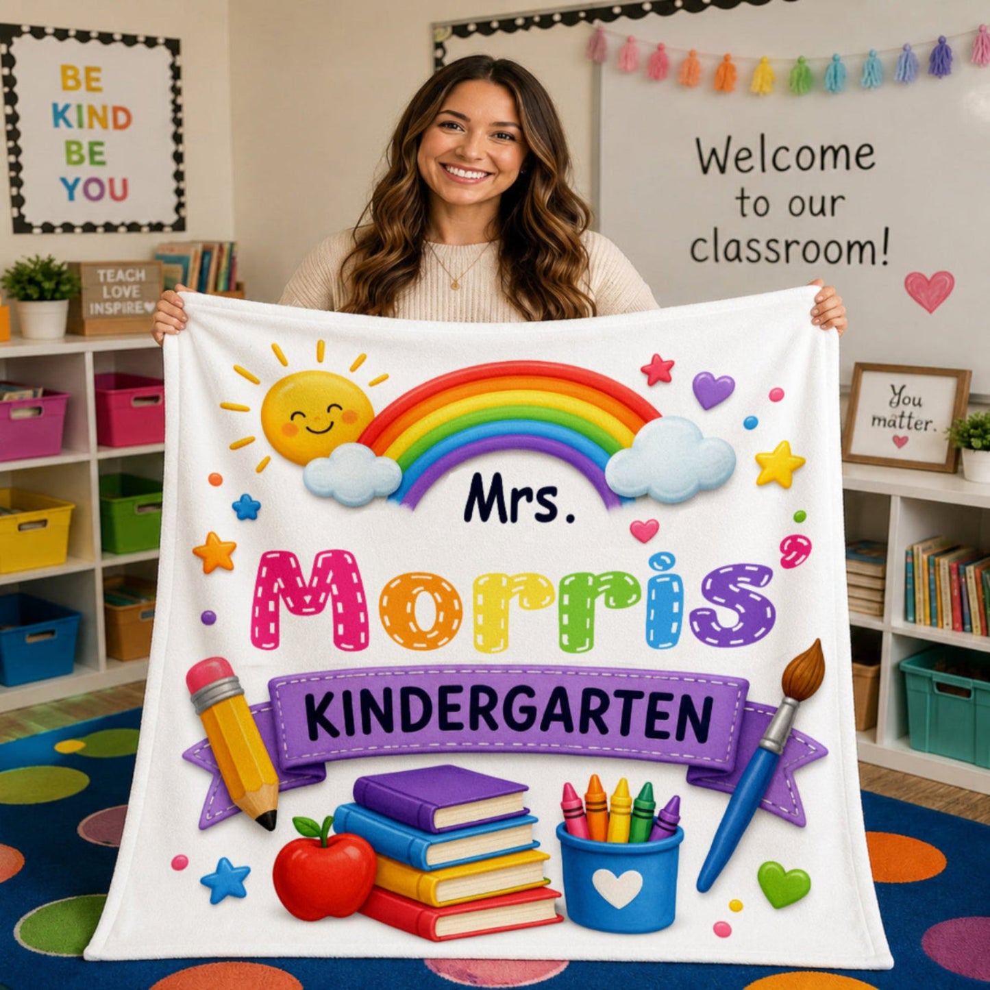 Custom Personalized Kindergarten Teacher's Blanket