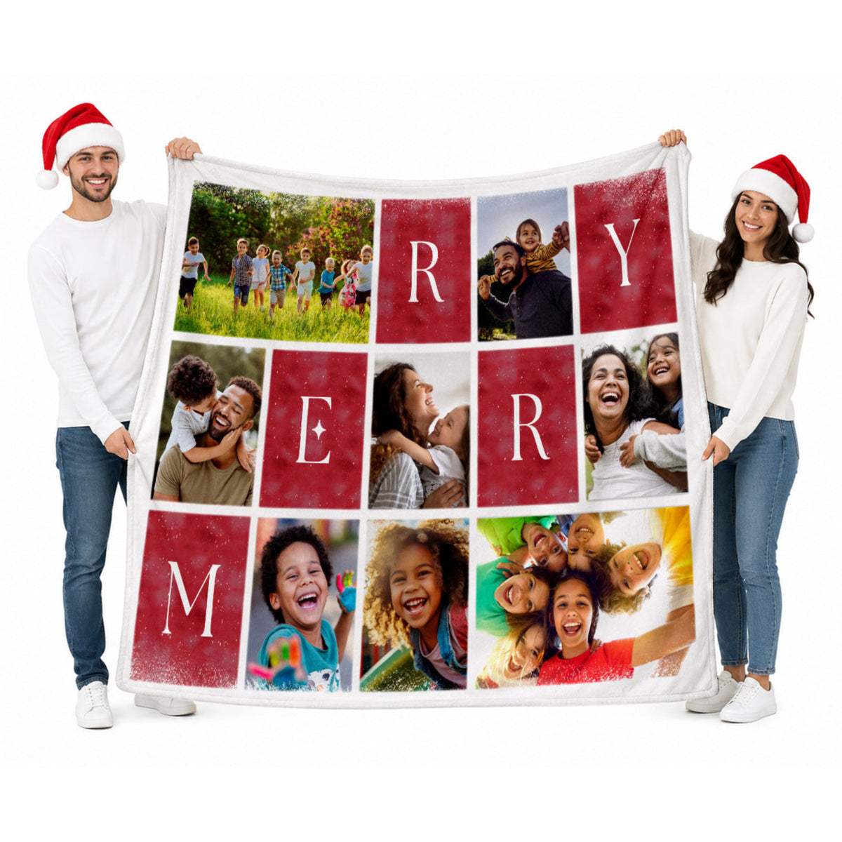 Personalized Merry Christmas Photo Collage Blanket – Custom Family Photo Throw