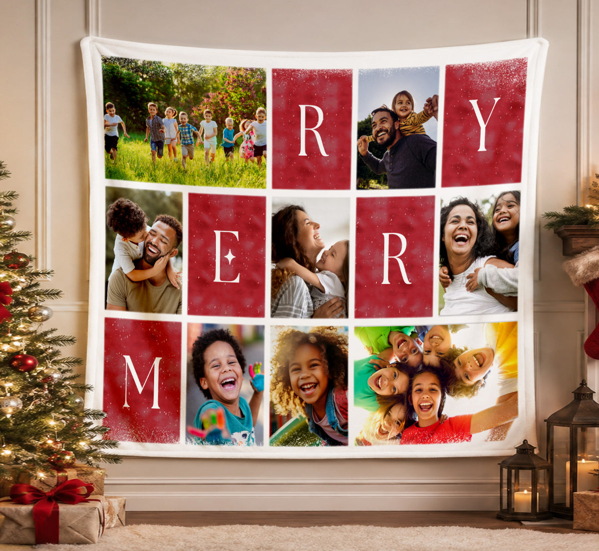 Personalized Merry Christmas Photo Collage Blanket – Custom Family Photo Throw