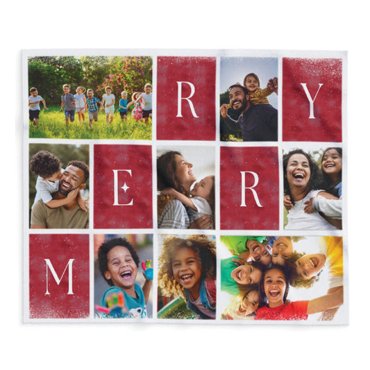 Personalized Merry Christmas Photo Collage Blanket – Custom Family Photo Throw