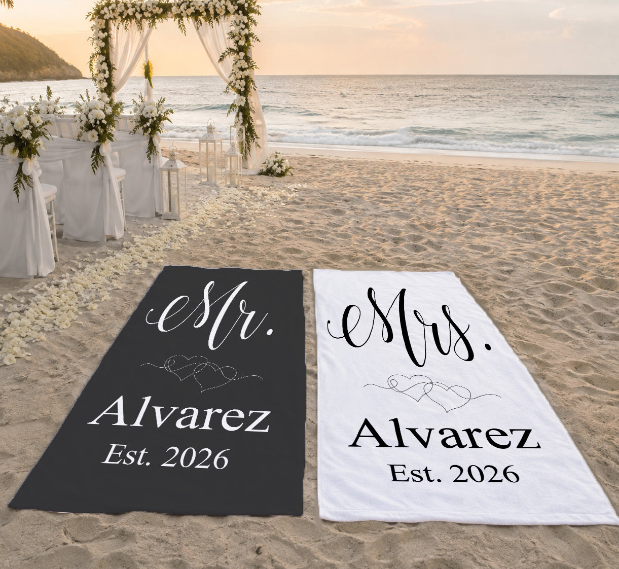 Personalized Mr and Mrs Beach Towel Set  | Honeymoon Gift