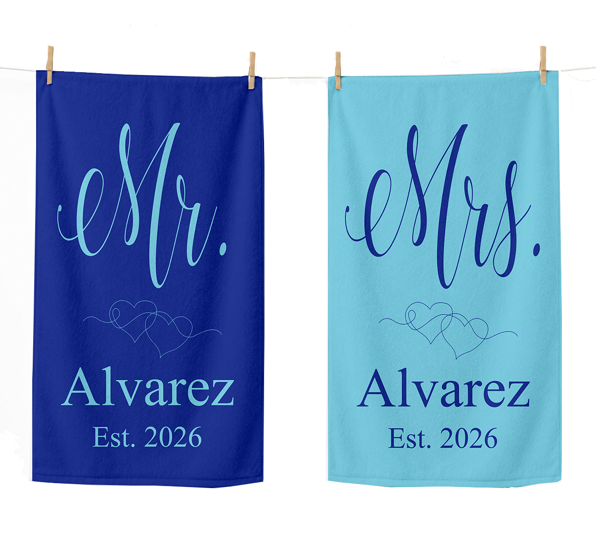 Personalized Mr and Mrs Beach Towel Set  | Honeymoon Gift