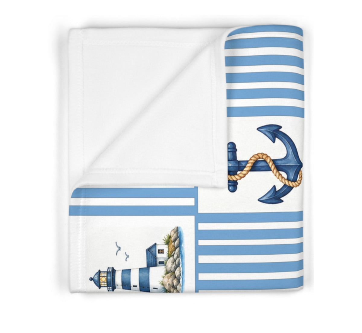 Nautical Sailor Bear Personalized Baby Blanket | Custom Name Anchor & Lighthouse Blanket for Baby Boy