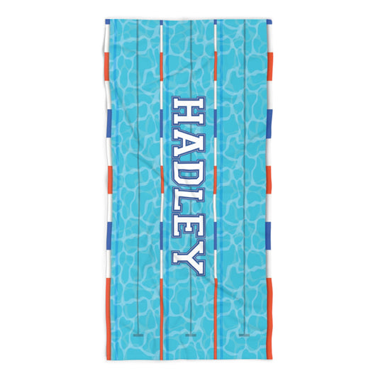 Personalized Swim Lane Towel with Name, Custom Olympia Pool Beach Towel, Swimmer Gift