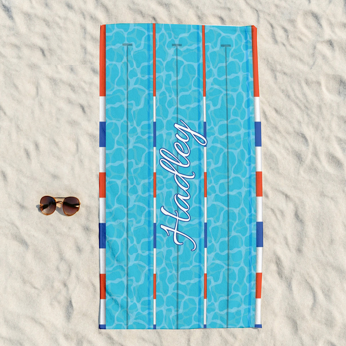 Personalized Swim Lane Towel with Name, Custom Olympia Pool Beach Towel, Swimmer Gift