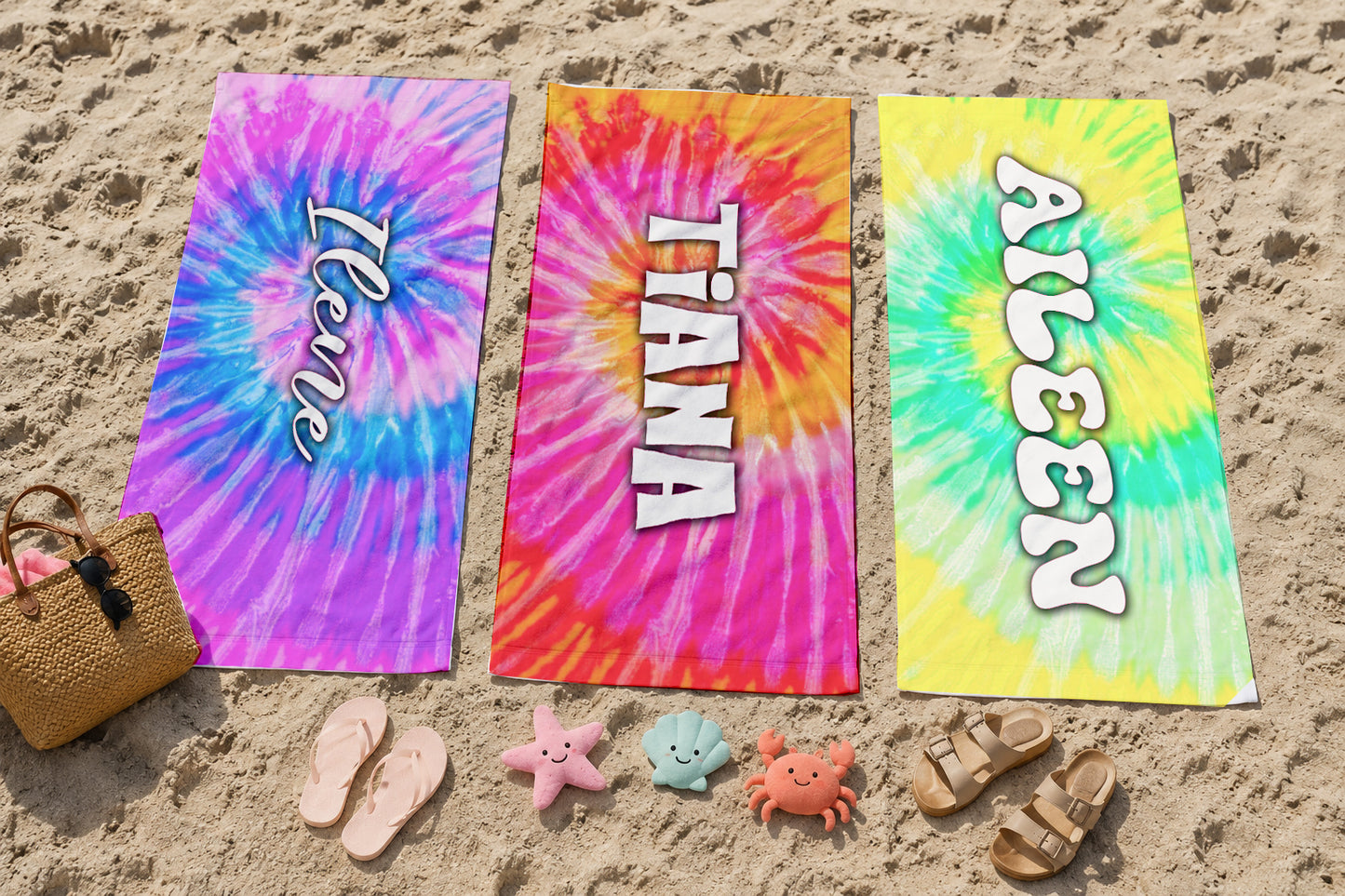 Personalized Pastel Tie Dye Beach Towel | Custom Name Light Watercolor Design