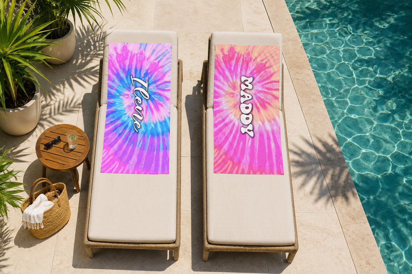 Personalized Pastel Tie Dye Beach Towel | Custom Name Light Watercolor Design