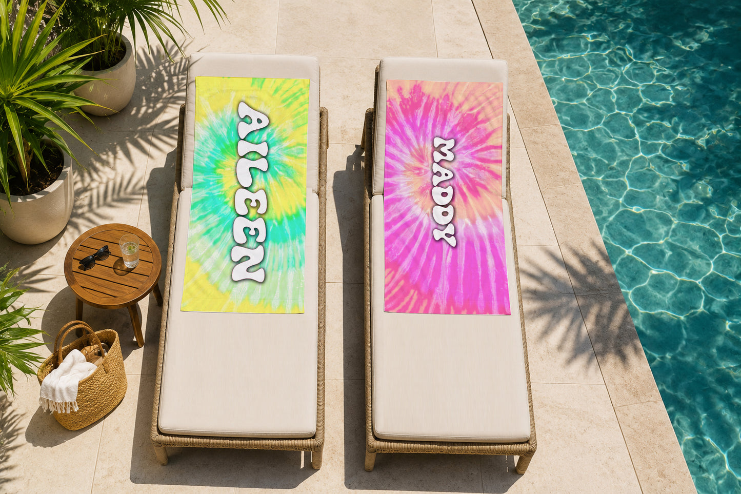 Personalized Pastel Tie Dye Beach Towel | Custom Name Light Watercolor Design