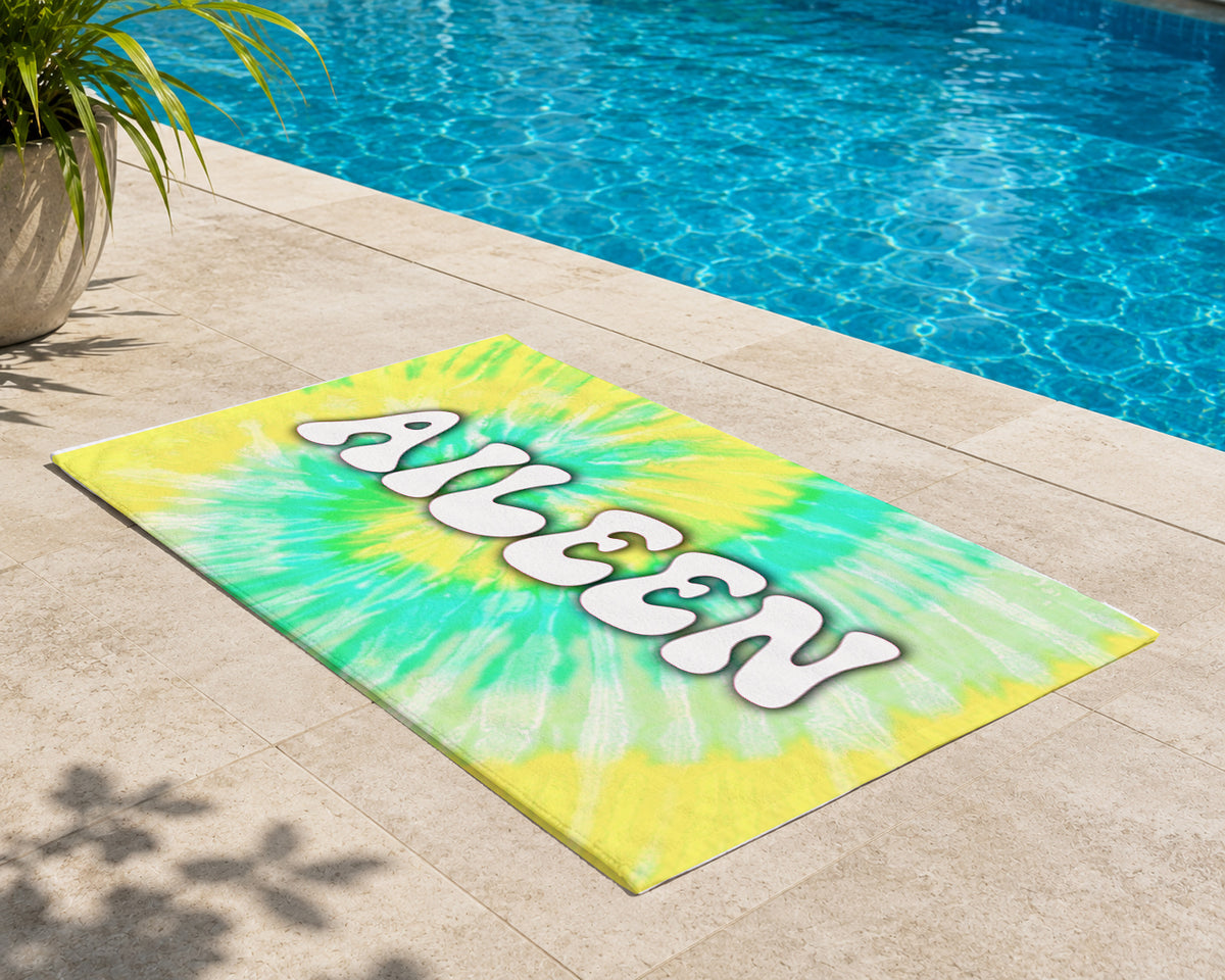 Personalized Pastel Tie Dye Beach Towel | Custom Name Light Watercolor Design