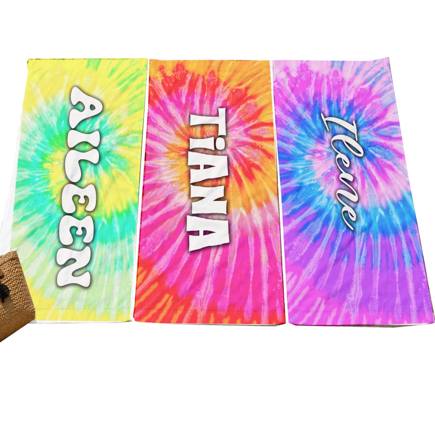 Personalized Pastel Tie Dye Beach Towel | Custom Name Light Watercolor Design