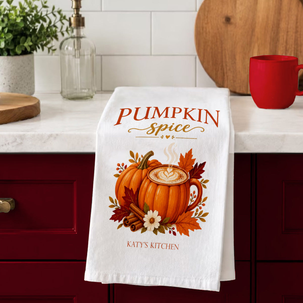 Personalized Pumpkin Spice Tea Towel | Custom Name Fall Kitchen Decor