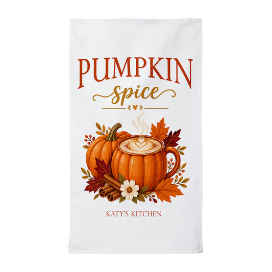 Personalized Pumpkin Spice Tea Towel | Custom Name Fall Kitchen Decor