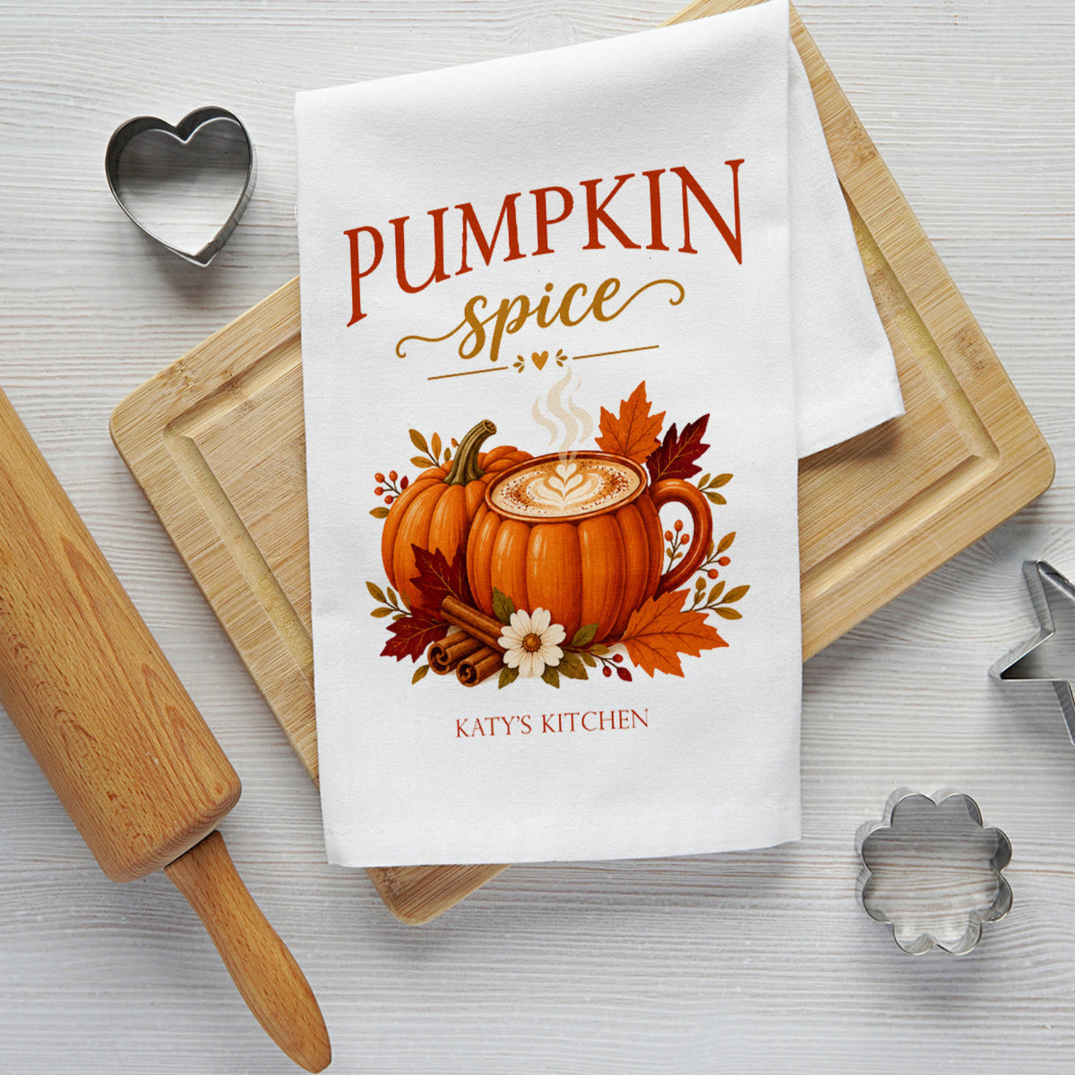 Personalized Pumpkin Spice Tea Towel | Custom Name Fall Kitchen Decor