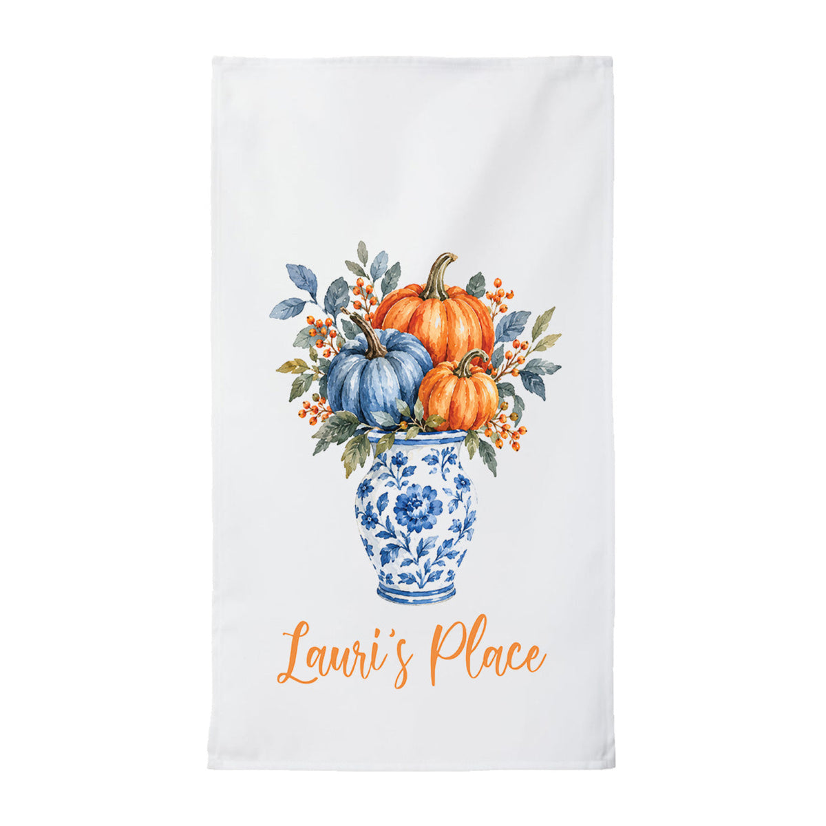Personalized Fall Pumpkin Vase Tea Towel – Custom Name Kitchen Towel