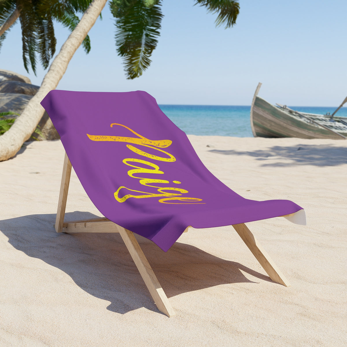 Personalized Script Name Beach Towel | Custom Gold Foil Style Towel