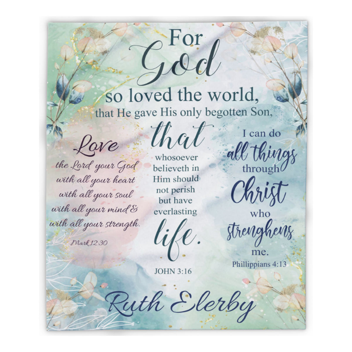 Personalized Bible Verse Scripture Blanket, John 3:16 Custom Name Throw, Christian Gift for Women
