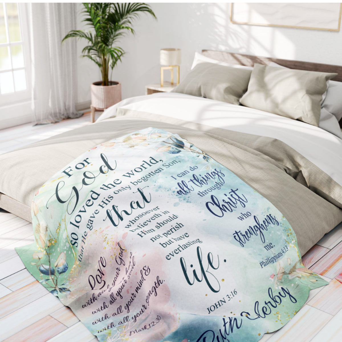 Personalized Bible Verse Scripture Blanket, John 3:16 Custom Name Throw, Christian Gift for Women