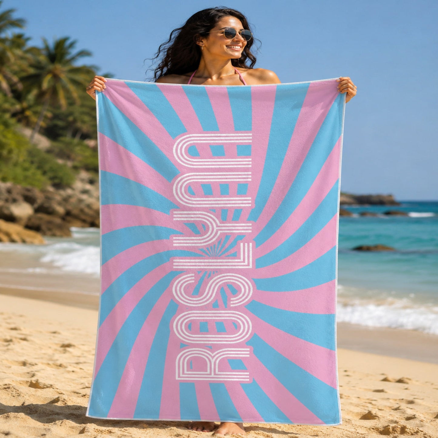 Personalized Retro Swirl Groovy Beach Towel | Custom word 1960s Inspired