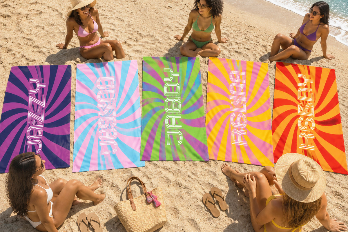 Personalized Retro Swirl Groovy Beach Towel | Custom word 1960s Inspired