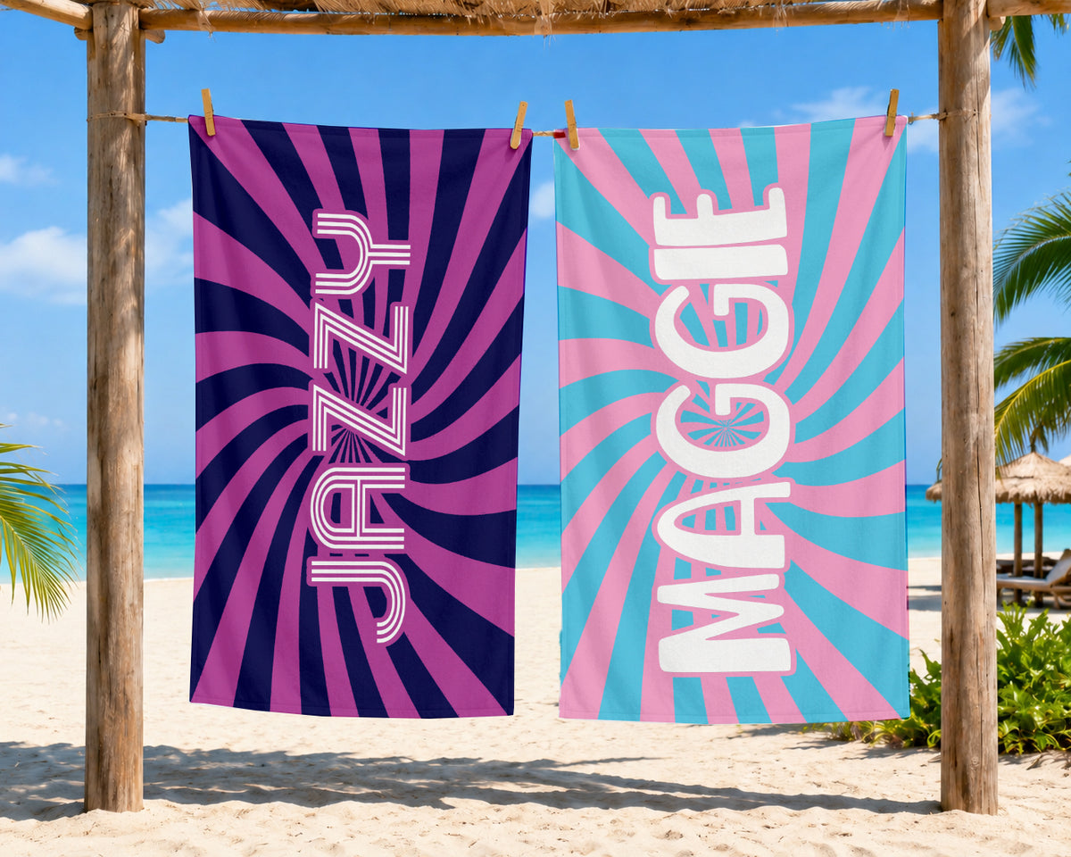 Personalized Retro Swirl Groovy Beach Towel | Custom word 1960s Inspired