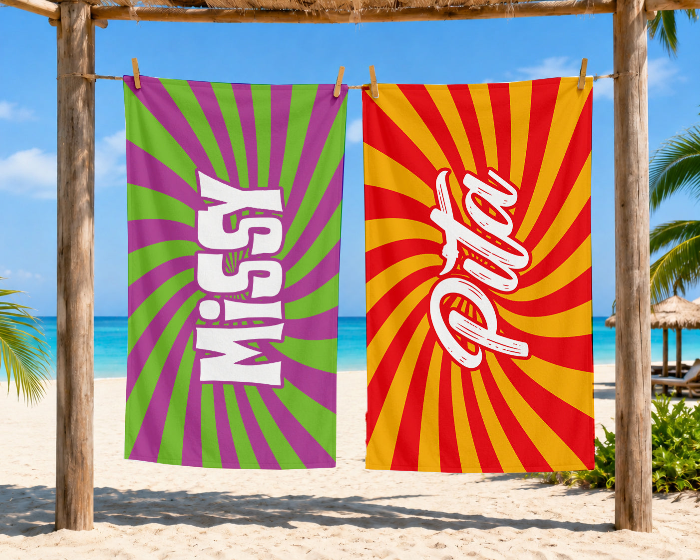 Personalized Retro Swirl Groovy Beach Towel | Custom word 1960s Inspired
