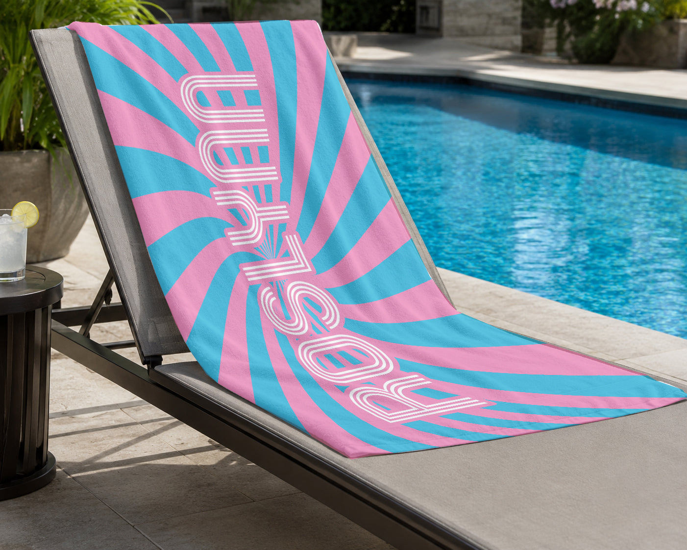 Personalized Retro Swirl Groovy Beach Towel | Custom word 1960s Inspired
