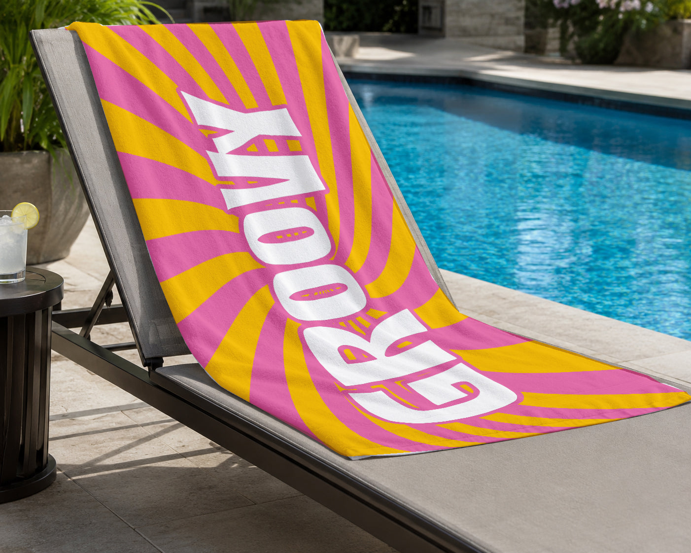Personalized Retro Swirl Groovy Beach Towel | Custom word 1960s Inspired