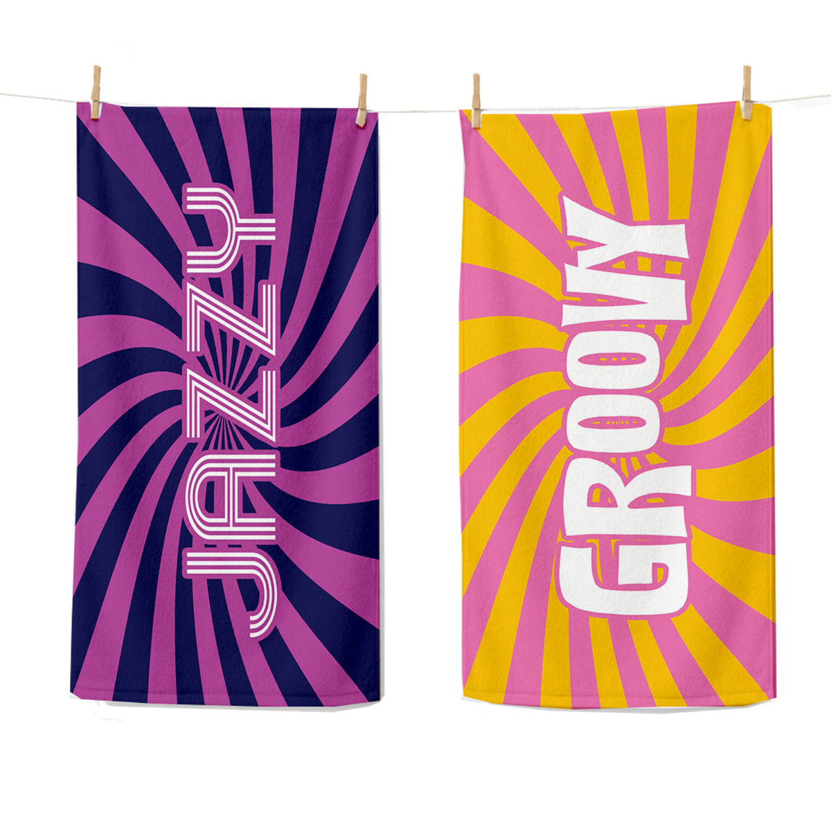 Personalized Retro Swirl Groovy Beach Towel | Custom word 1960s Inspired