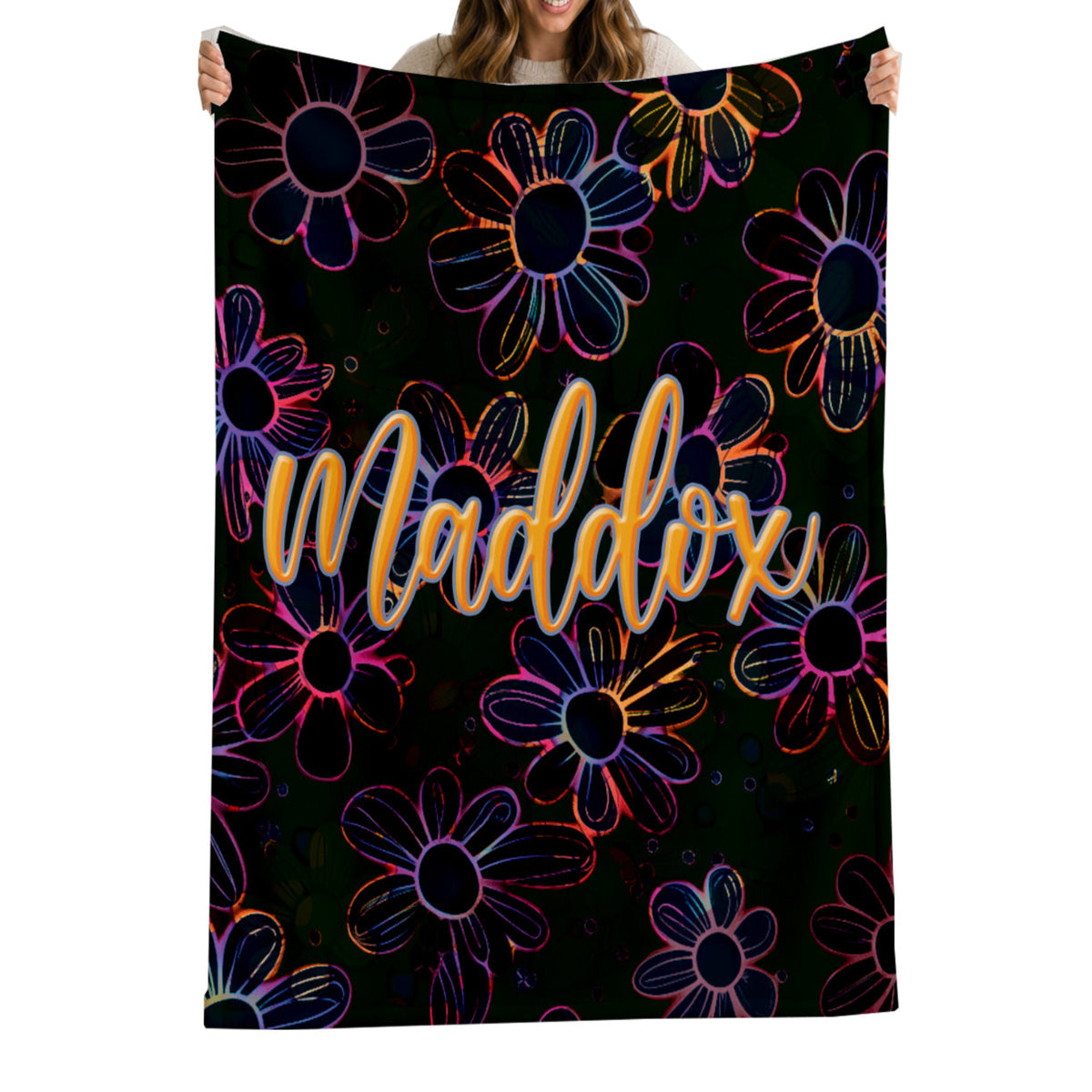 Personalized Retro  Neon Electric Floral Design with Name Blanket