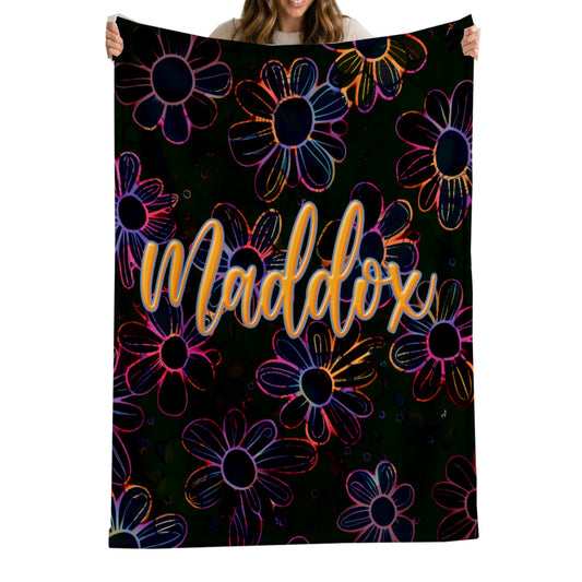 Personalized Retro  Neon Electric Floral Design with Name Blanket