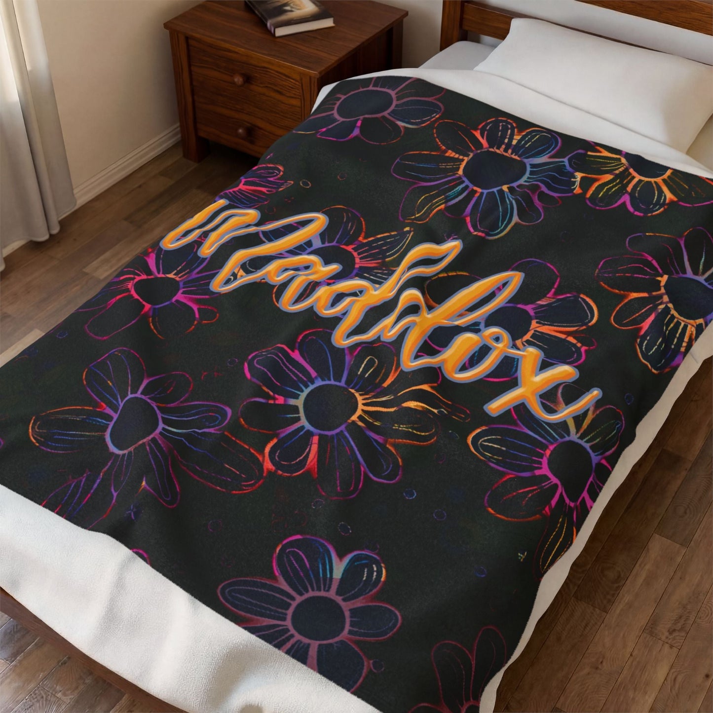 Personalized Retro  Neon Electric Floral Design with Name Blanket