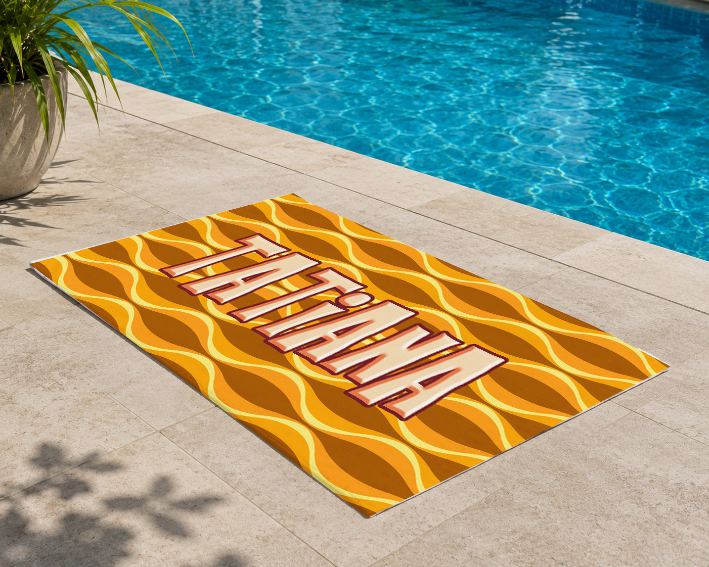 Personalized Retro Wavy Stripe Beach Towel | Custom Name 70s Wave Design
