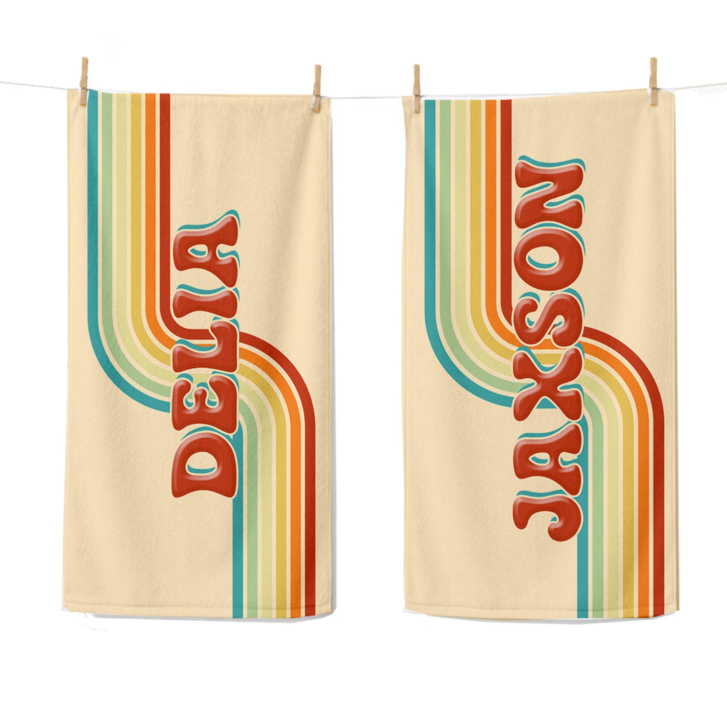 Personalized Retro Rainbow Beach Towel | Custom Name 70s Style Design