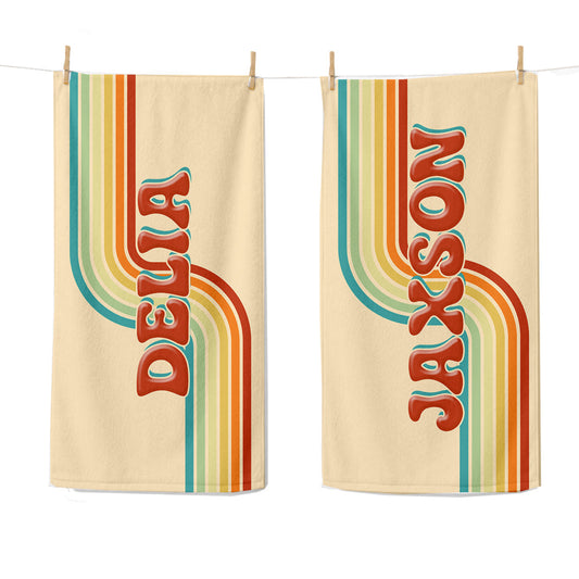 Personalized Retro Rainbow Beach Towel | Custom Name 70s Style Design